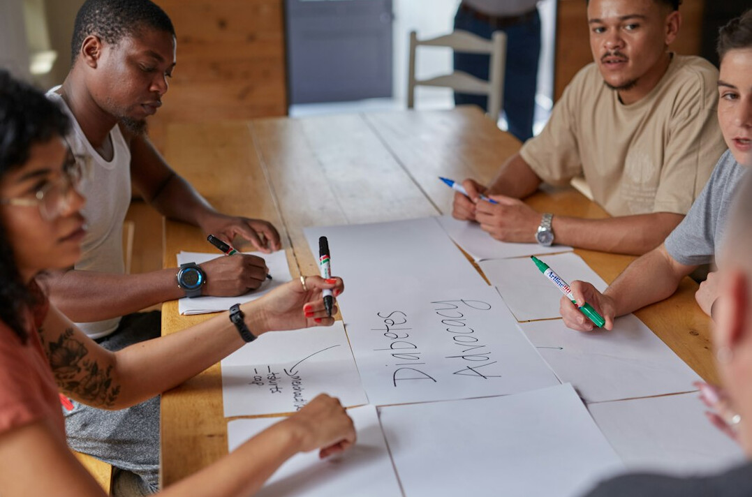 diverse group in communication workshop